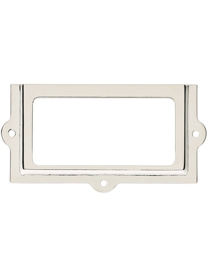 2 3/8 inch X 1 1/4 inch Stamped Brass Label Holder in Polished Nickel.